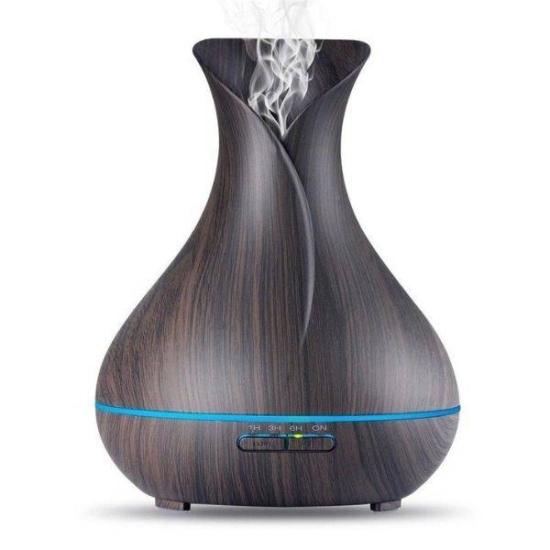 Humidifier Aroma Diffuser Συσκευή για Αρωματοθεραπεία με χρονοδιακόπτη 400ml AJ-217 Σκούρο Καφέ + Δώρο άρωμα 12ml