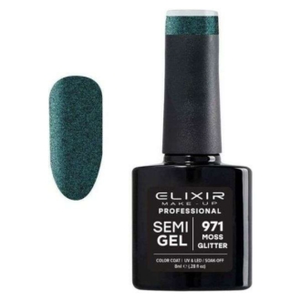 Elixir Professional Semi Gel Ημιμόνιμο Βερνίκι Νυχιών 971 Moss Glitter Έντονο Πράσινο Γκλίτερ 8ml