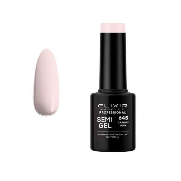 Elixir Professional Semi Gel Ημιμόνιμο Βερνίκι Νυχιών 645 Creamy Pink Ελαφρύ Ροζ Κρεμ 5ml