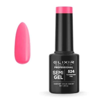 Elixir Professional Semi Gel Ημιμόνιμο Βερνίκι Νυχιών 524 Fluorescent Pink Ροζ Έντονο Γλυκό 5ml