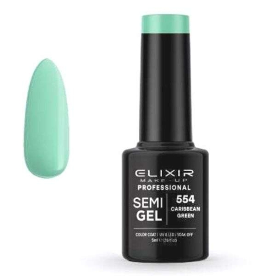 Elixir Professional Semi Gel Ημιμόνιμο Βερνίκι Νυχιών 554 Caribbean Green Πράσινο Βεραμάν 5ml