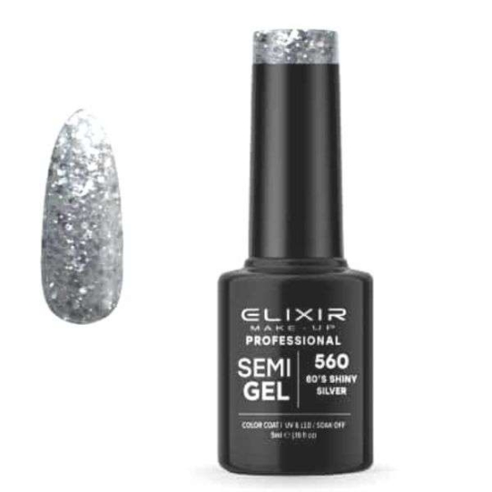 Elixir Professional Semi Gel Ημιμόνιμο Βερνίκι Νυχιών 560 80s Shiny Silver Έντονο Ασημί Γκλίτερ 5ml