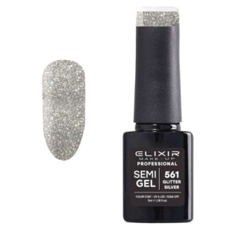 Elixir Professional Semi Gel Ημιμόνιμο Βερνίκι Νυχιών 561 Silver Glitter Ασημί Λεπτό Γκλίτερ 5ml