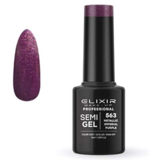 Elixir Professional Semi Gel Ημιμόνιμο Βερνίκι Νυχιών 563 Metallic Imperial Purple Μεταλλικό Μωβ Μπορντώ Shimmer 5ml