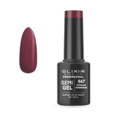 Elixir Professional Semi Gel Ημιμόνιμο Βερνίκι Νυχιών 567 Metallic Rosewood Μεταλλικό Μπορντώ Κεραμιδί Shimmer 5ml