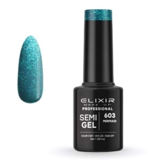 Elixir Professional Semi Gel Ημιμόνιμο Βερνίκι Νυχιών 603 Mermaid Γαλαζοπράσινο Συμπαγές Shimmer 5ml