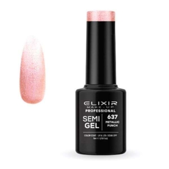 Elixir Professional Semi Gel Ημιμόνιμο Βερνίκι Νυχιών 637 Metallic Punch Μεταλλικό Ροδακινί Συμπαγές Shimmer 5ml