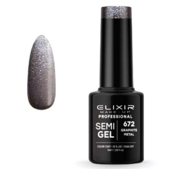 Elixir Professional Semi Gel Ημιμόνιμο Βερνίκι Νυχιών 672 Graphite Metal Μεταλλικό Γραφίτης Συμπαγές Shimmer 5ml