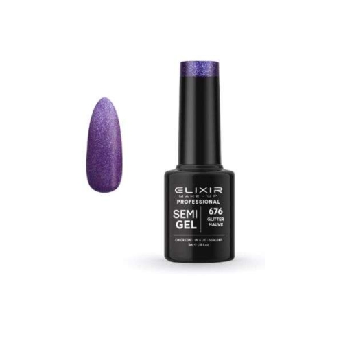 Elixir Professional Semi Gel Ημιμόνιμο Βερνίκι Νυχιών 676 Glitter Mauve Μεταλλικό Μωβ Συμπαγές Shimmer 5ml