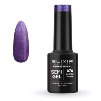 Elixir Professional Semi Gel Ημιμόνιμο Βερνίκι Νυχιών 676 Glitter Mauve Μεταλλικό Μωβ Συμπαγές Shimmer 5ml