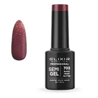 Elixir Professional Semi Gel Ημιμόνιμο Βερνίκι Νυχιών 703 Black Heart Glitter Μπορντό Γκλίτερ 5ml