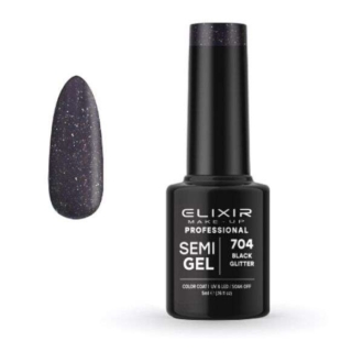 Elixir Professional Semi Gel Ημιμόνιμο Βερνίκι Νυχιών 704 Black Glitter Μαύρο Με Πολύχρωμο Shimmer 5ml