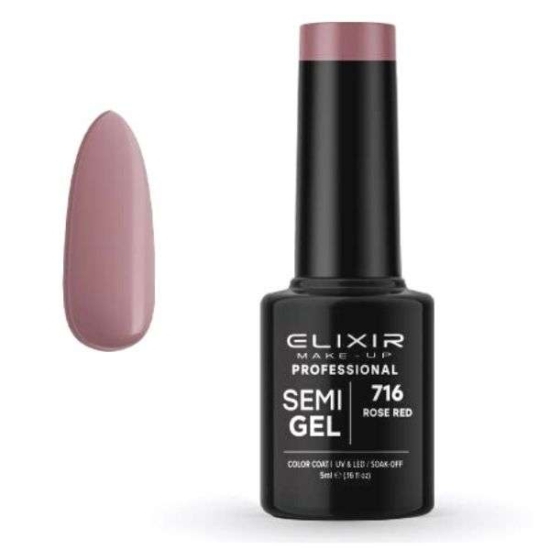 Elixir Professional Semi Gel Ημιμόνιμο Βερνίκι Νυχιών 716 Rose Red Ροζέ Κόκκινο Σκούρο 5ml