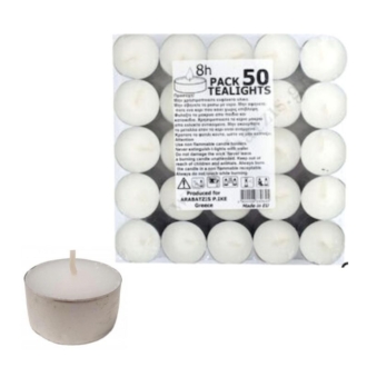 Tealight Candles Κεράκια Ρεσώ 50 τμχ 8 ωρών Καύσης Λευκά