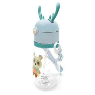 Kettle Deer Παιδικό Πλαστικό Παγούρι με Καλαμάκι Lovely Panda Blue 600ml