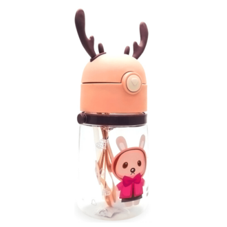 Kettle Deer Παιδικό Πλαστικό Παγούρι με Καλαμάκι Lovely Rabbit Pink 600ml