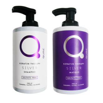 Qure Keratin Therapy Silver Bundle Σετ Σαμπουάν & Μάσκα Εξουδετέρωσης Κίτρινων Τόνων Χωρίς Θειικά Άλατα και  Sulfate 2 x 300ml