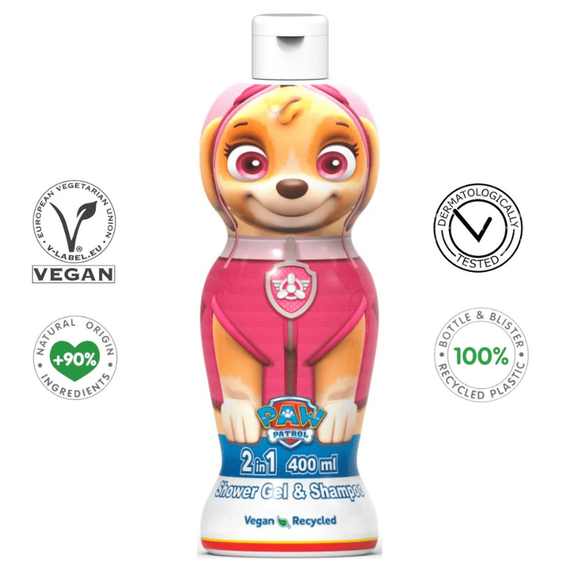 Air-Val Paw Patrol Skye 2 in 1 Shower Gel & Shampoo 400ml Vegan