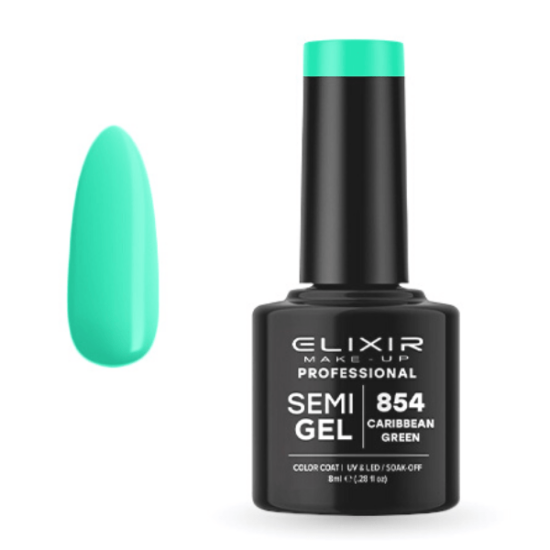 Elixir Professional Semi Gel Ημιμόνιμο Βερνίκι Νυχιών 854 Caribbean Green Πράσινο Βεραμάν 8ml