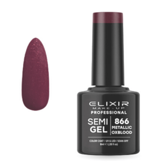 Elixir Professional Semi Gel Ημιμόνιμο Βερνίκι Νυχιών 866 Metallic Oxblood Μεταλλικό Μπορντώ Shimmer 8ml