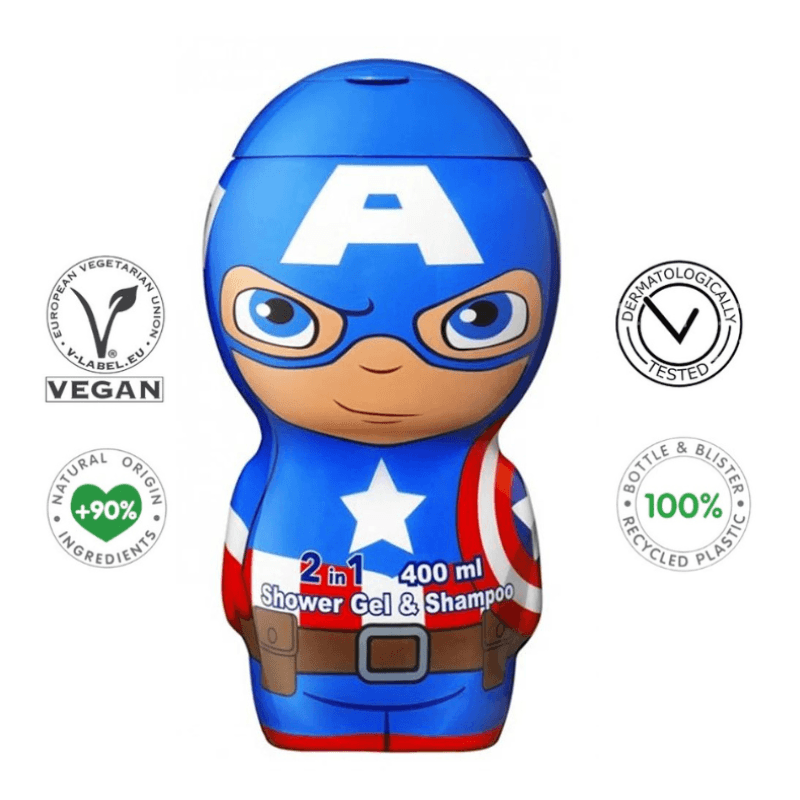 Air-Val International Marvel Captain America 2 in1 Shower Gel & Shampoo 400ml Vegan