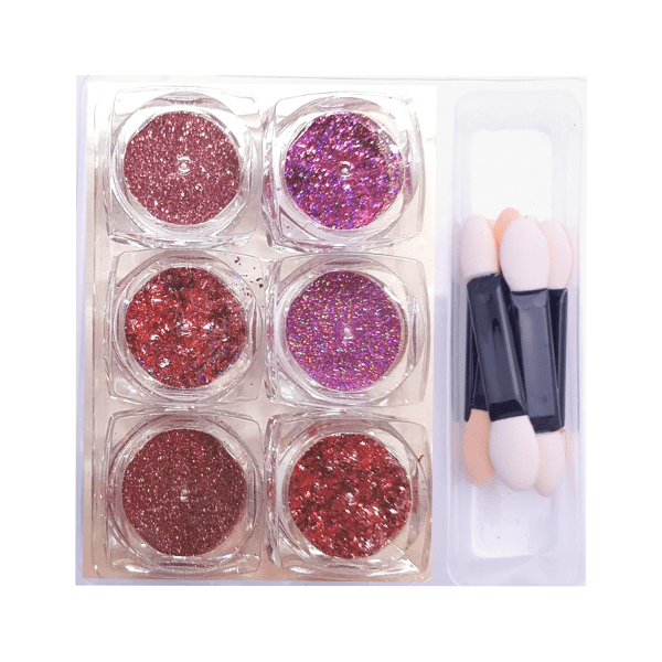 Vicky Nail Διακοσμητική Σκόνη Glitter Νυχιών Ροζ & Λιλά 6 τμχ x 0,8γρ & 6 x Διπλά Πινελάκια Εφαρμογής