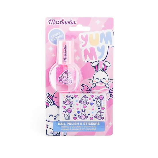 Martinelia Yummy Glitter Nail Polish & Stickers Σετ Βερνίκι Νυχιών Ροζ με Γκλίτερ 3,5ml & Αυτοκόλλητα