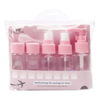 D&H Cosmetic Bag & Bottle Five Package Travel Set Pink Μπουκαλάκια Άδεια 5 x 50ml, Χωνάκι Γεμίσματος & Stickers