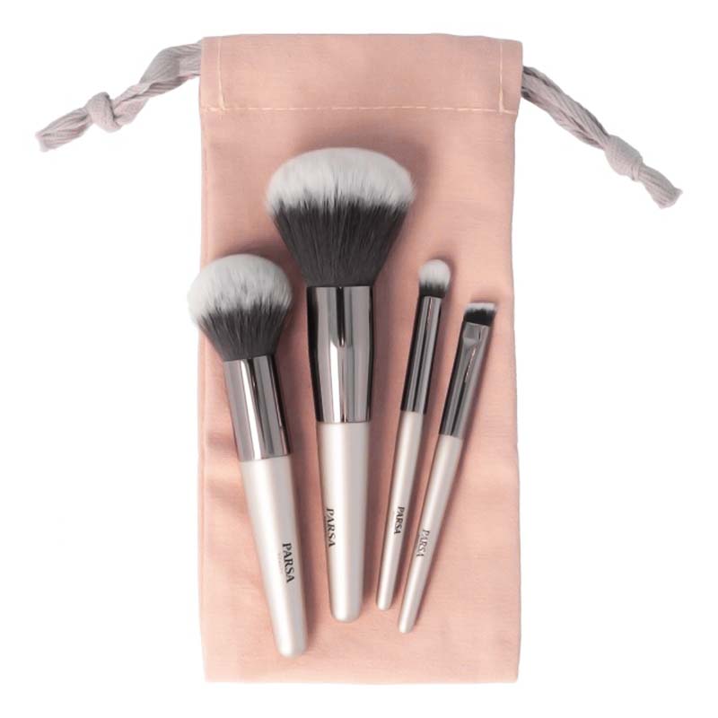 PARSA Mini Makeup Brush Set 18 x 11,5 - 4 Πινέλα & Πουγκί Αποθήκευσης Vegan