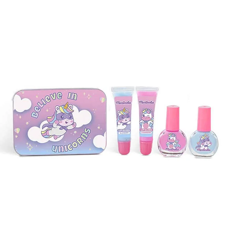 Martinelia Little Unicorn Makeup & Case Set - Σετ Lip Gloss 2x 6ml, Nail Polish 2 x 5,5ml + Tin Case