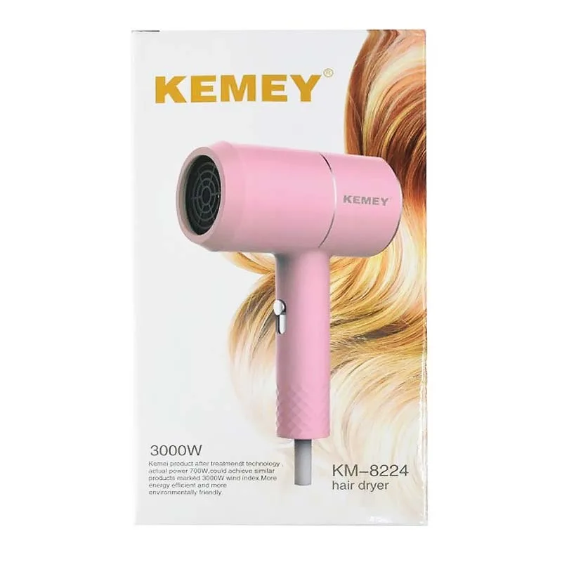 KEMEY Hair Dryer Travel Size KM-8224 Πιστολάκι Μαλλιών 3000W Ροζ